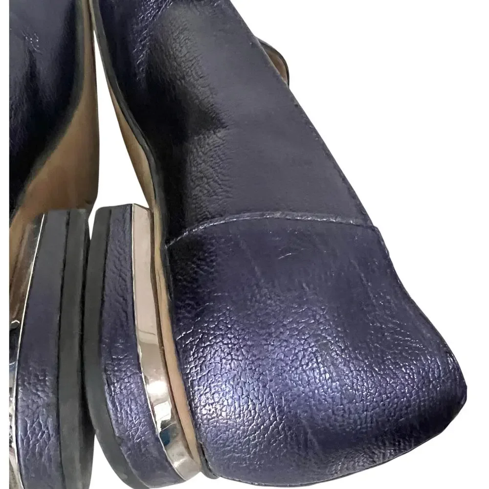 Franco Sarto Starland Blue Pebbled Leather Pointed Toe Loafers Flats Womens 10M